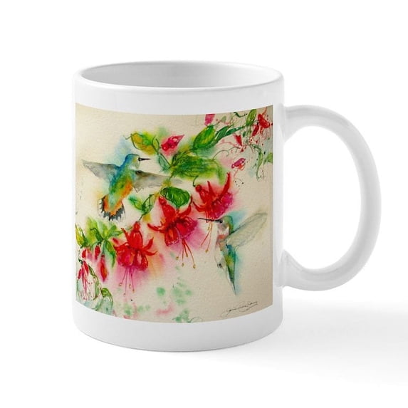 CafePress - Hummingbirds In Fuschia Garden 2 Mugs - 11 oz Ceramic Mug - Novelty Coffee Tea Cup