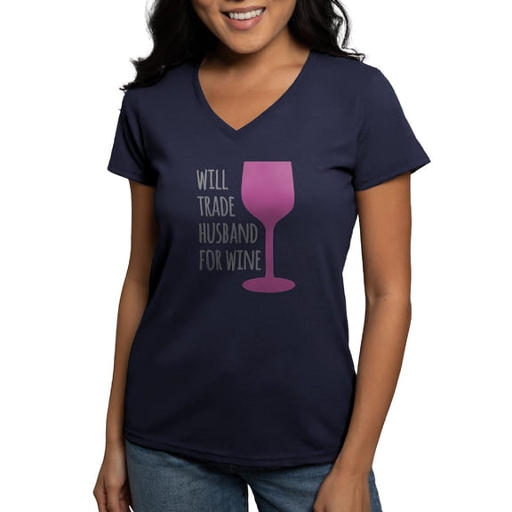 CafePress - Husband For Wine Women's V Neck Dark T Shirt - Women's V-Neck Dark T-Shirt