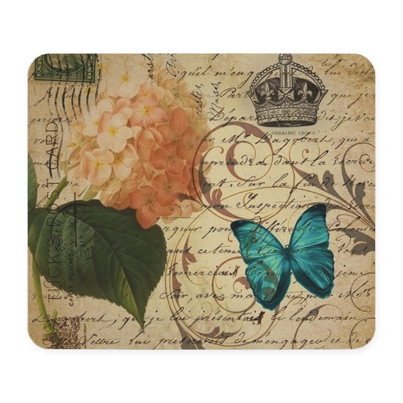CafePress - Hydrangea Teal Butterfly Swirls Retro Fa Mousepad - Non-slip Rubber Mousepad, Gaming Mouse Pad