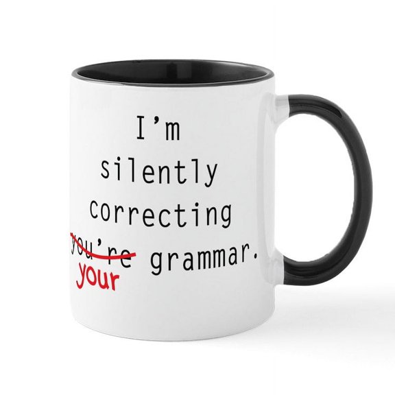 CafePress - I'M Silently Correcting Your Grammar Large Mug - 11 oz Ceramic Mug - Novelty Coffee Tea Cup