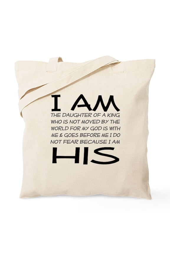 - I Am His Block Letters Tote Bag - Unisex Canvas Tote Bag, Beige, 1-Piece