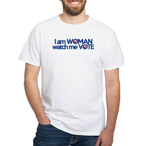 CafePress - I Am Woman Watch Me Vote Men's Value T Shirt - Men's White Classic Cotton T-Shirts