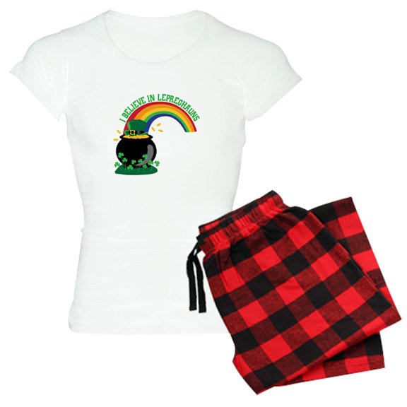 CafePress - I BELIEVE IN LEPRECHAUNS Pajamas - Women's Short Sleeve Print T-Shirt and Pants Light Cotton Pajama Set
