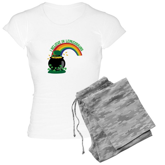 CafePress - I BELIEVE IN LEPRECHAUNS Pajamas - Women's Short Sleeve Print T-Shirt and Pants Light Cotton Pajama Set