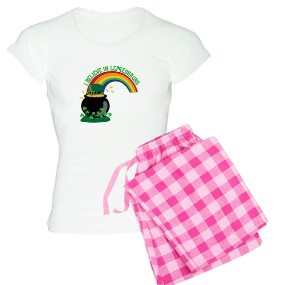 CafePress - I BELIEVE IN LEPRECHAUNS Pajamas - Women's Short Sleeve Print T-Shirt and Pants Light Cotton Pajama Set