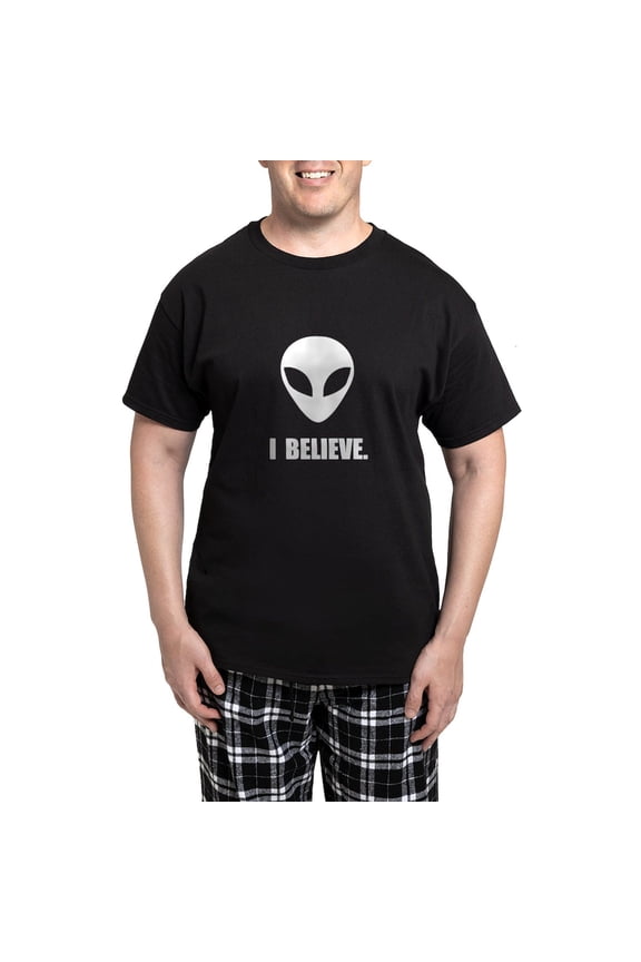 - I Believe In Aliens Men's Dark Pajamas - Men's Dark Loose Fit Cotton Pajama Set
