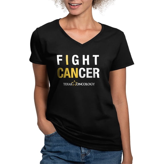 CafePress - I Can Fight Cancer Women's V Neck Dark T Shirt - Women's V-Neck Dark T-Shirt