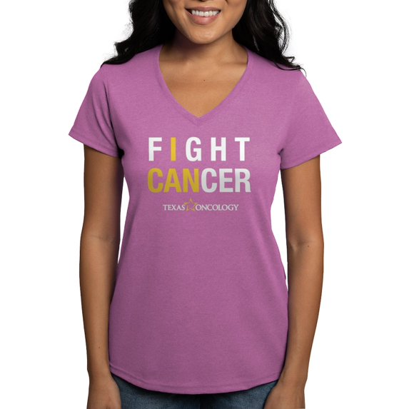 CafePress - I Can Fight Cancer Women's V Neck Dark T Shirt - Women's V-Neck Dark T-Shirt