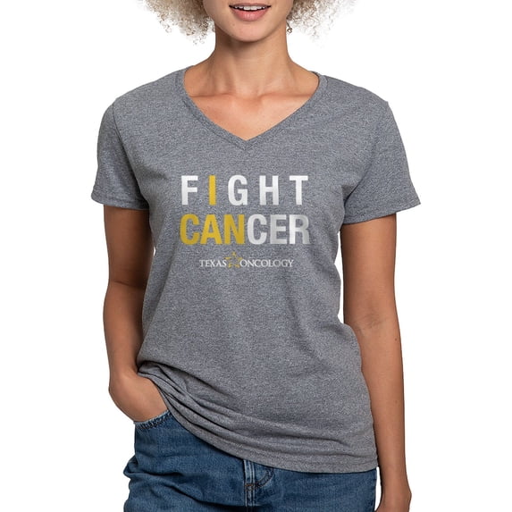 CafePress - I Can Fight Cancer Women's V Neck Dark T Shirt - Women's V-Neck Dark T-Shirt