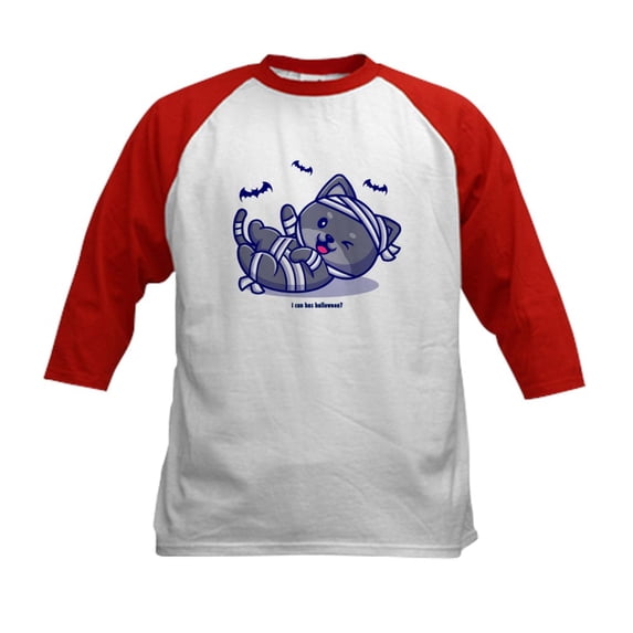 CafePress - I Can Has Halloween? Kids Baseball T Shirt - Kids Cotton Baseball Jersey, 3/4 Sleeve Shirt
