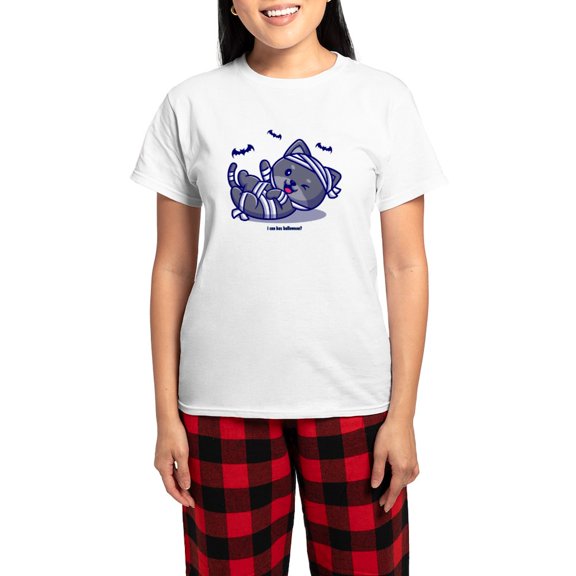 CafePress - I Can Has Halloween? Pajamas - Women's Short Sleeve Print T-Shirt and Pants Light Cotton Pajama Set
