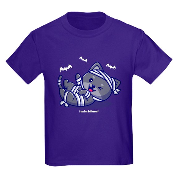 CafePress - I Can Has Halloween? White Text T Shirt - Dark T-Shirt Kids XS-XL