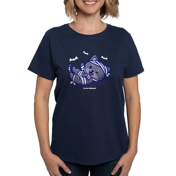 CafePress - I Can Has Halloween? White Text Women's Value T Shirt - Women's Traditional Fit Dark T-Shirt