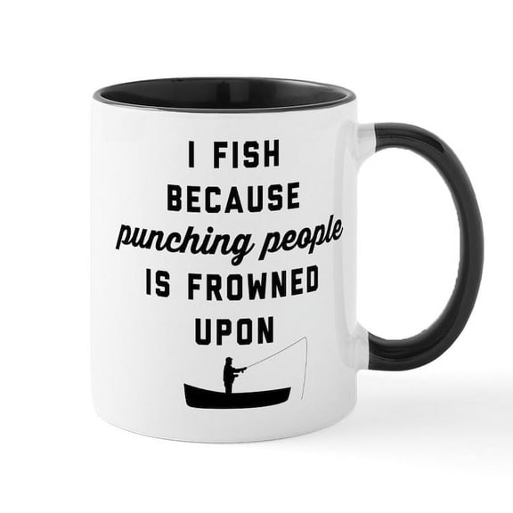 CafePress - I Fish Because Punching People I - 11 oz Ceramic Mug - Novelty Coffee Tea Cup
