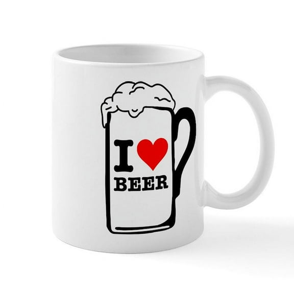 CafePress - I Heart Beer Mug - 11 oz Ceramic Mug - Novelty Coffee Tea Cup