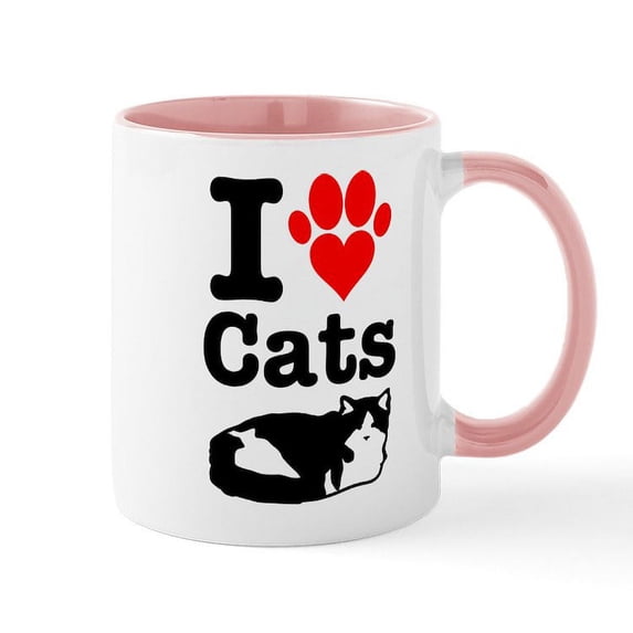 CafePress - I Heart Cats Mug - 11 oz Ceramic Mug - Novelty Coffee Tea Cup