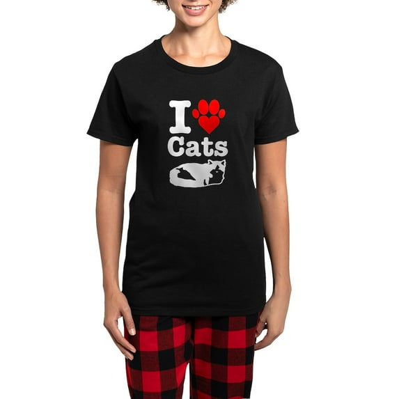 CafePress - I Heart Cats Women's Dark Pajamas - Women's Short Sleeve Print T-Shirt and Pants Dark Cotton Pajama Set