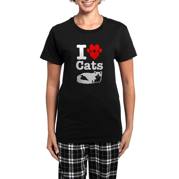 CafePress - I Heart Cats Women's Dark Pajamas - Women's Short Sleeve Print T-Shirt and Pants Dark Cotton Pajama Set