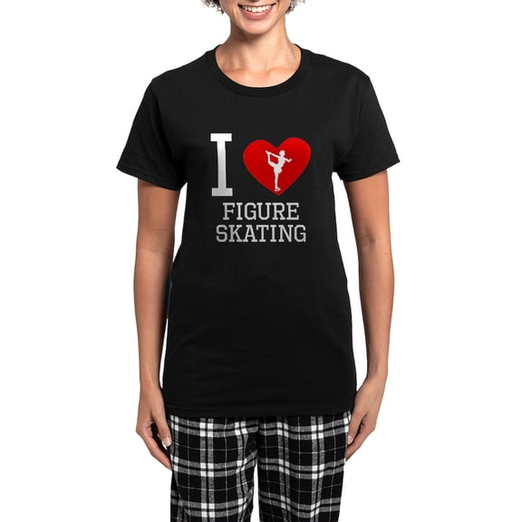 CafePress - I Heart Figure Skating Pajamas - Women's Short Sleeve Print T-Shirt and Pants Dark Cotton Pajama Set