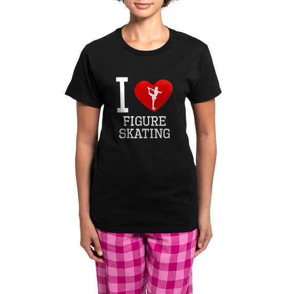 CafePress - I Heart Figure Skating Pajamas - Women's Short Sleeve Print T-Shirt and Pants Dark Cotton Pajama Set