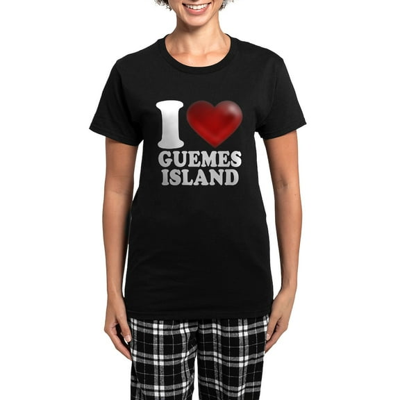 CafePress - I Heart Guemes Island Pajamas - Women's Short Sleeve Print T-Shirt and Pants Dark Cotton Pajama Set