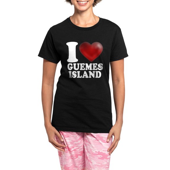 CafePress - I Heart Guemes Island Pajamas - Women's Short Sleeve Print T-Shirt and Pants Dark Cotton Pajama Set