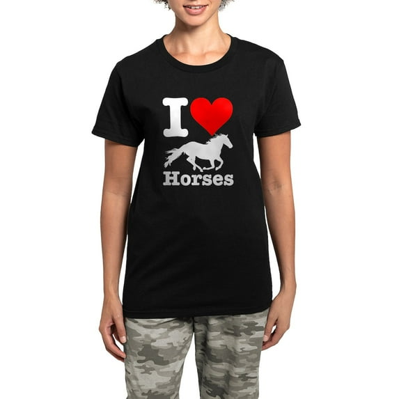 CafePress - I Heart Horses Women's Dark Pajamas - Women's Short Sleeve Print T-Shirt and Pants Dark Cotton Pajama Set