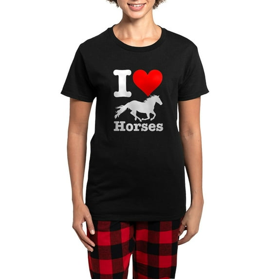 CafePress - I Heart Horses Women's Dark Pajamas - Women's Short Sleeve Print T-Shirt and Pants Dark Cotton Pajama Set