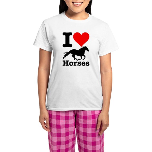 CafePress - I Heart Horses Women's Light Pajamas - Women's Short Sleeve Print T-Shirt and Pants Light Cotton Pajama Set