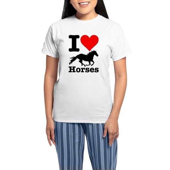 CafePress - I Heart Horses Women's Light Pajamas - Women's Short Sleeve Print T-Shirt and Pants Light Cotton Pajama Set