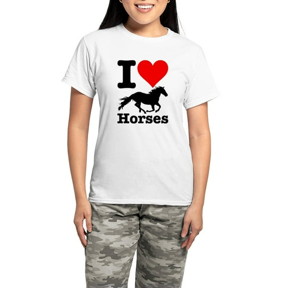 CafePress - I Heart Horses Women's Light Pajamas - Women's Short Sleeve Print T-Shirt and Pants Light Cotton Pajama Set