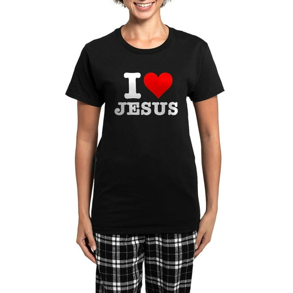 CafePress - I Heart Jesus Women's Dark Pajamas - Women's Short Sleeve Print T-Shirt and Pants Dark Cotton Pajama Set