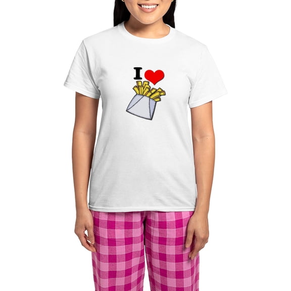 CafePress - I Heart (Love) French Fries Women's Light Pajamas - Women's Short Sleeve Print T-Shirt and Pants Light Cotton Pajama Set