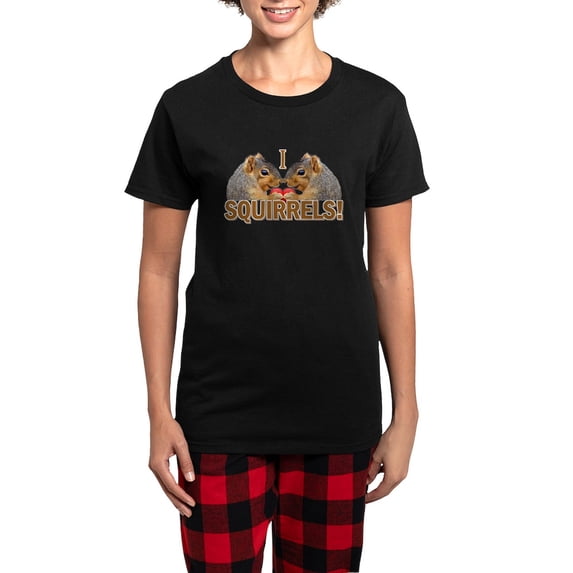 CafePress - I Heart / Love Squirrels! Women's Dark Pajamas - Women's Short Sleeve Print T-Shirt and Pants Dark Cotton Pajama Set