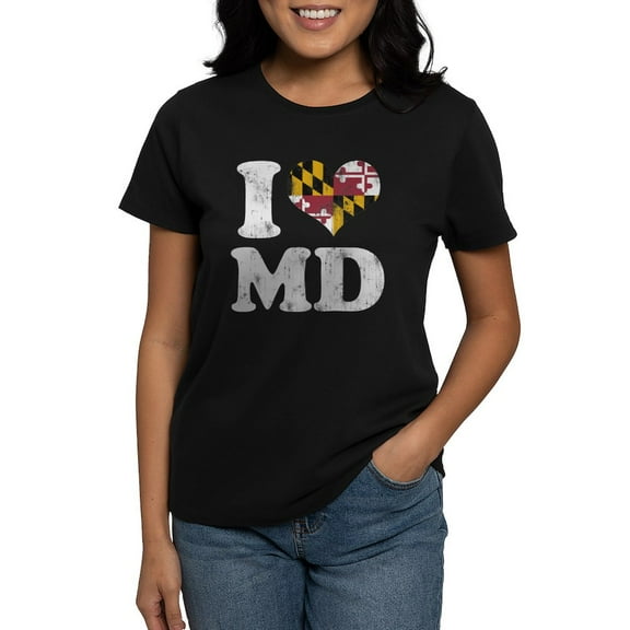 CafePress - I Heart Maryland Flag MD T Shirt - Women's Traditional Fit Dark T-Shirt