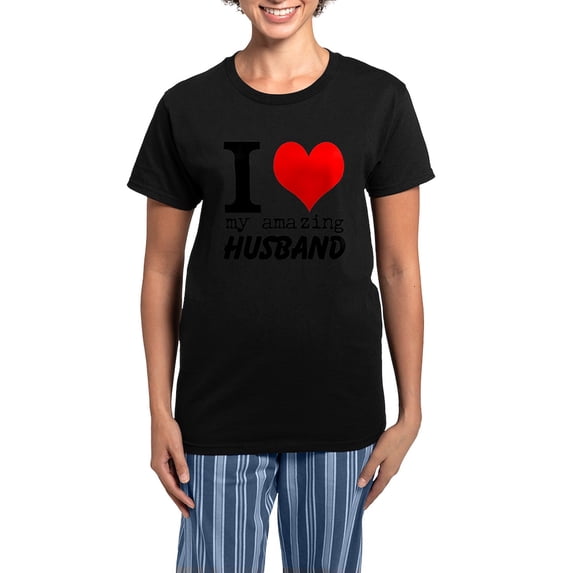 CafePress - I Heart My Amazing Husband Pajamas - Women's Short Sleeve Print T-Shirt and Pants Dark Cotton Pajama Set