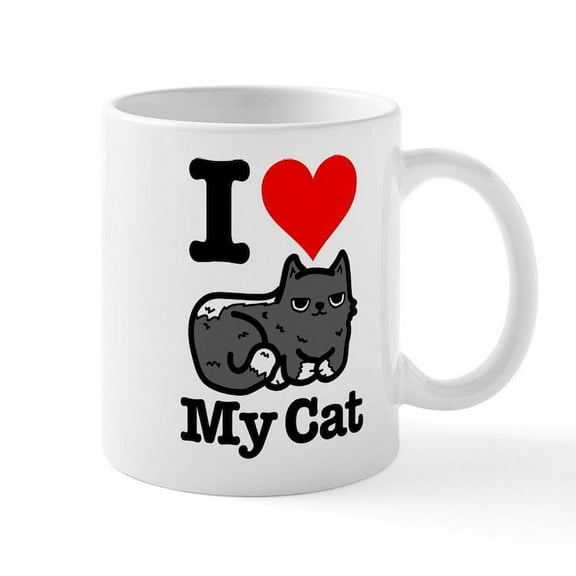 CafePress - I Heart My Cat Mug - 11 oz Ceramic Mug - Novelty Coffee Tea Cup