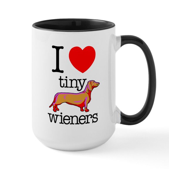 CafePress - I Heart Tiny Wieners - 15 oz Ceramic Large White Novelty Mug