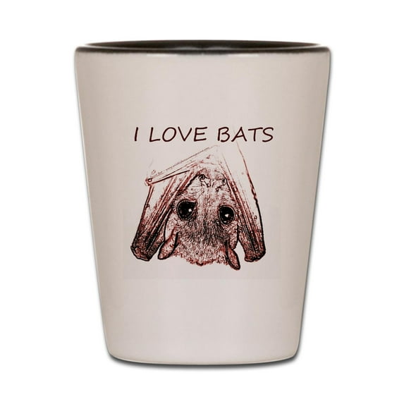 CafePress - I LOVE BATS - White/Black Shot Glass, Unique and Funny Shot Glass