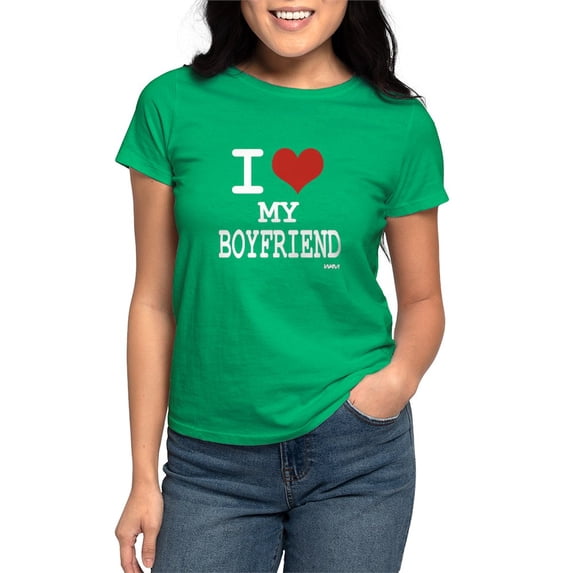 CafePress - I LOVE MY BOYFRIEND Women's Dark T Shirt - Women's Traditional Fit Dark T-Shirt