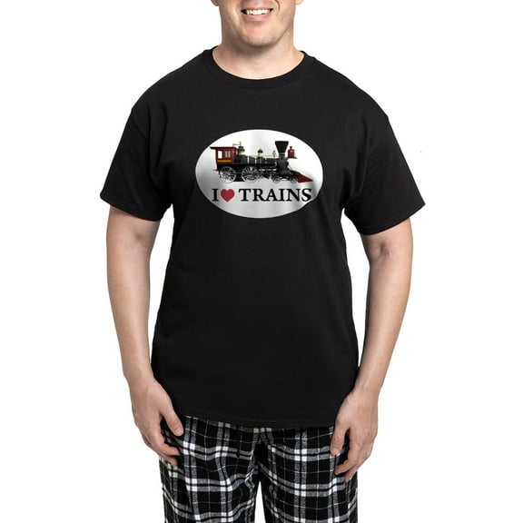 CafePress - I LOVE TRAINS Men's Dark Pajamas - Men's Dark Loose Fit Cotton Pajama Set