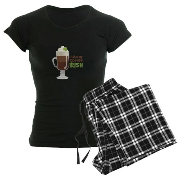 CafePress - I Like My Coffee Irish Pajamas - Women's Short Sleeve Print T-Shirt and Pants Dark Cotton Pajama Set