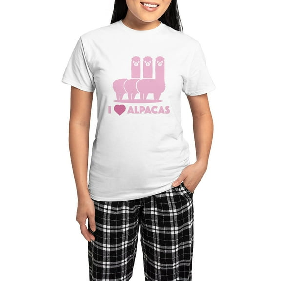 CafePress - I Love Alpacas Women's Light Pajamas - Women's Short Sleeve Print T-Shirt and Pants Light Cotton Pajama Set