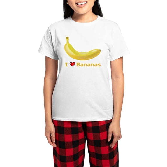 CafePress - I Love Banana Women's Light Pajamas - Women's Short Sleeve Print T-Shirt and Pants Light Cotton Pajama Set
