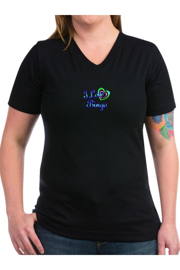 - I Love Bingo Women's V Neck Dark T Shirt - Women's V-Neck Dark T-Shirt