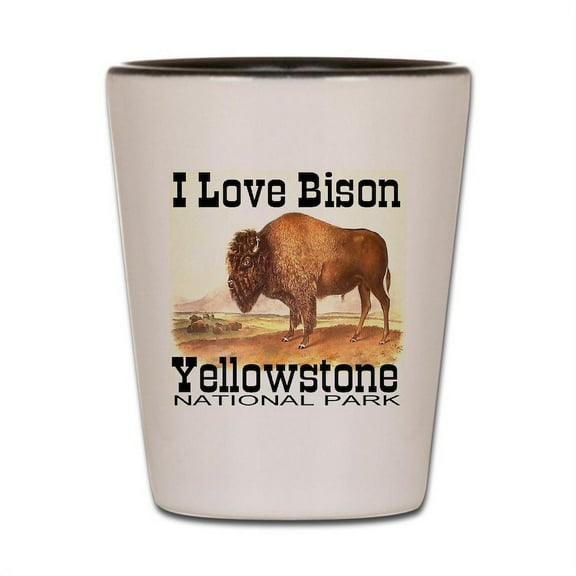 CafePress - I Love Bison Yellowstone Nati - White/Black Shot Glass, Unique and Funny Shot Glass