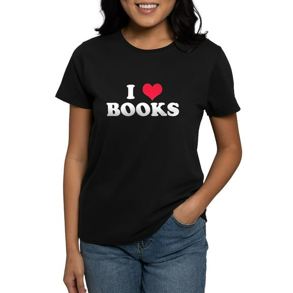 CafePress - I Love Books Women's Dark T Shirt - Women's Traditional Fit Dark T-Shirt