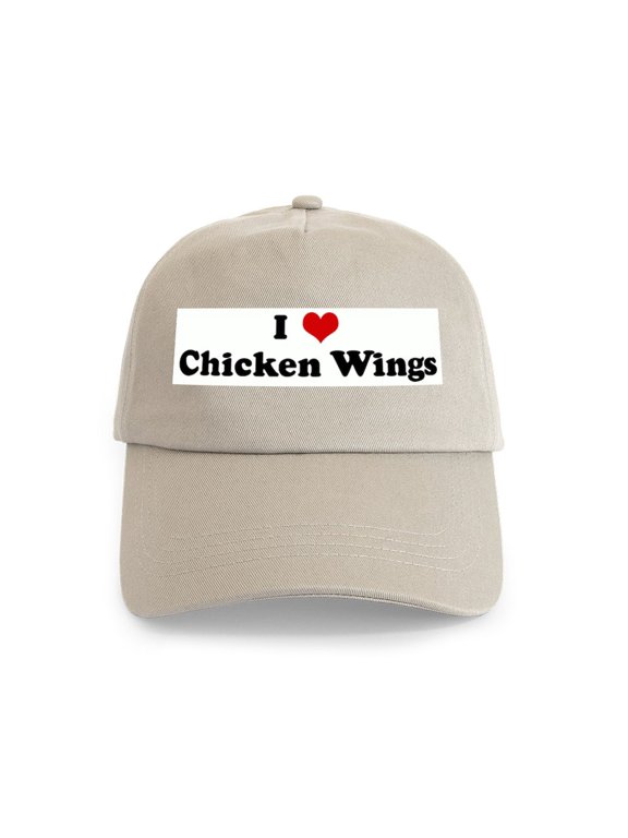 - I Love Chicken Wings Cap - Adjustable 100% Brushed Unisex Casual Cotton Baseball Cap, Beige, 1