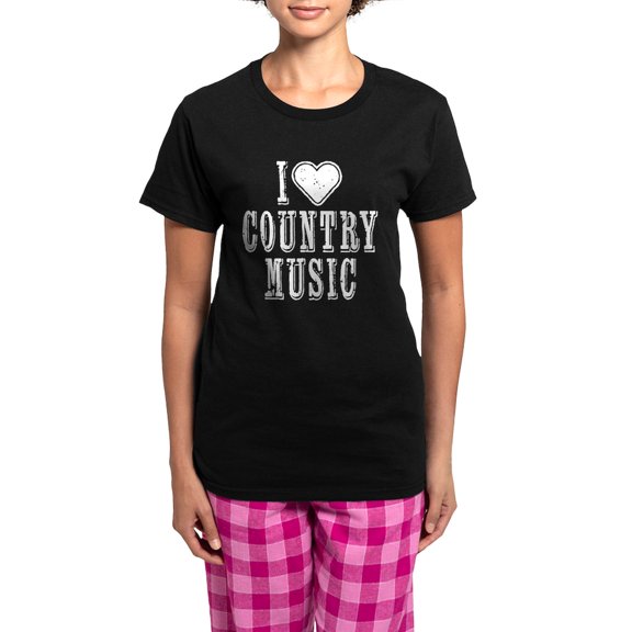 CafePress - I Love Country Music Pajamas - Women's Short Sleeve Print T-Shirt and Pants Dark Cotton Pajama Set