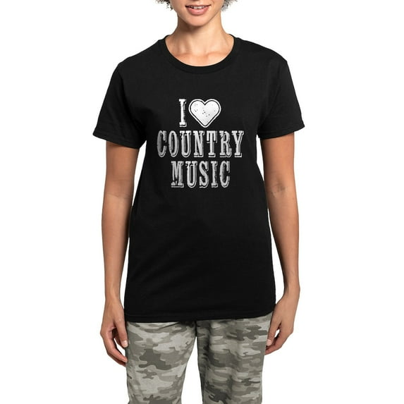CafePress - I Love Country Music Pajamas - Women's Short Sleeve Print T-Shirt and Pants Dark Cotton Pajama Set